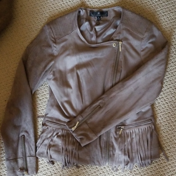 Madison Michelle faux suede fringe moto jacket M - Picture 4 of 8
